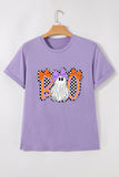 Wisteria Boo Checkered Bow Ghost Halloween Graphic Tee Aaria Tees