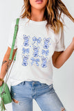 White Bowknot Bunny Graphic Easter Fashion T Shirt Aaria Tees