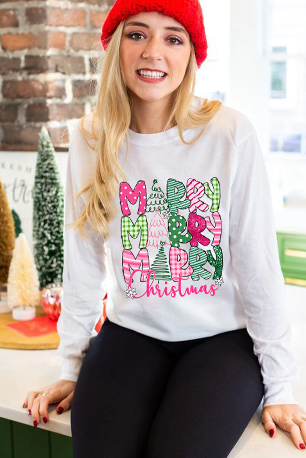 Beige MERRY Christmas Printed Drop Shoulder Pullover Sweatshirt - Aaria Tees Aaria Tees
