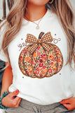 White Floral Pumpkin Print Round Neck Short Sleeve T-Shirt - Aaria Tees Aaria Tees