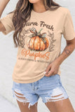 Khaki Farm Fresh Pumpkin Slogan Fall Thanksgiving Graphic Tee - Aaria Tees Aaria Tees