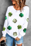 White Four Leaf Clover Patched Graphic St Patricks Sweatshirt Aaria Tees