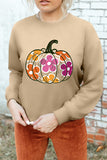 Khaki Halloween Floral Pumpkin Graphic Drop Shoulder Sweatshirt - Aaria Tees Aaria Tees