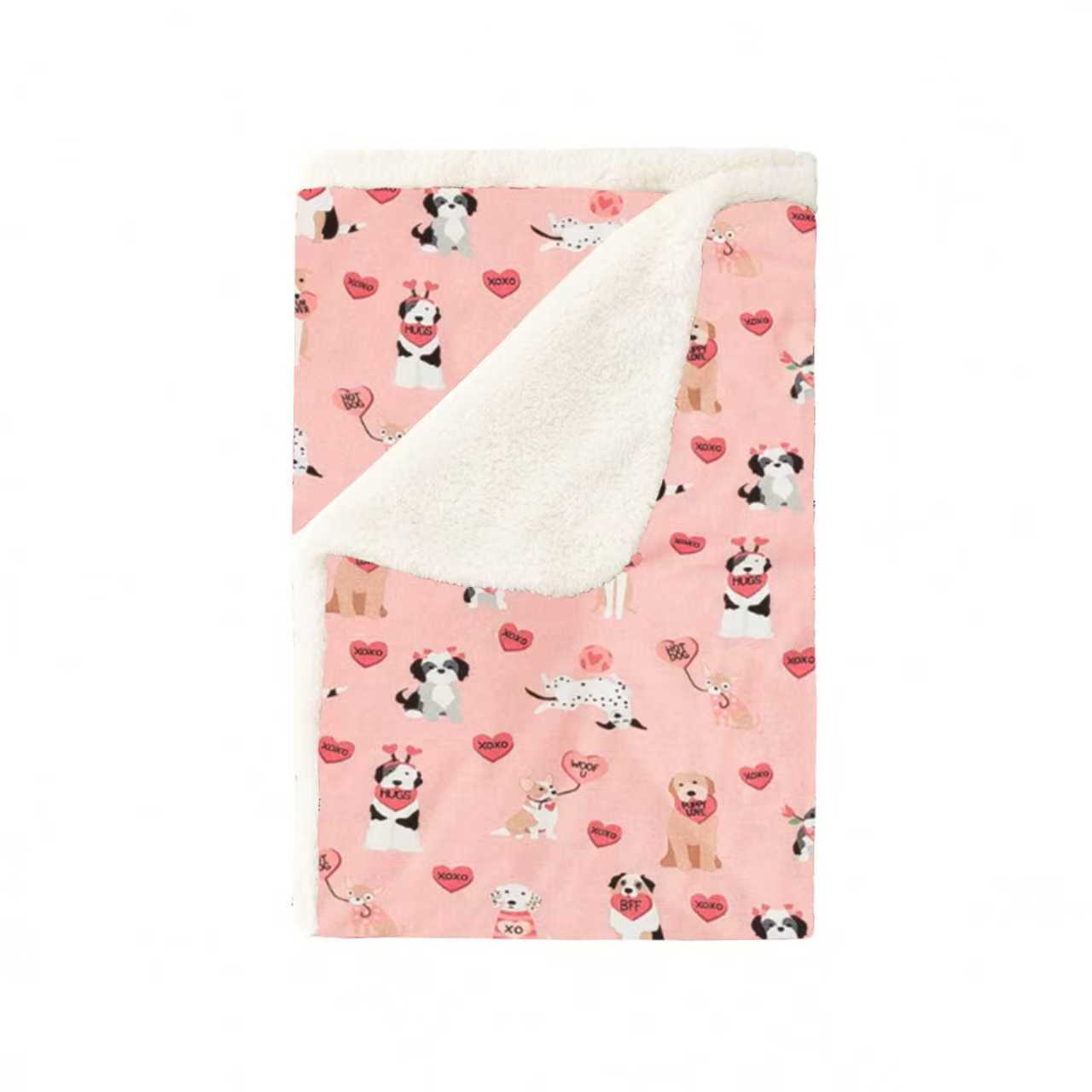 Pups & Kisses (Dream Luxe Blanket) - Pink - Aaria Tees Aaria Tees