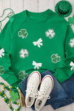 Green Sequin Bow Clover Graphic Pullover Sweatshirt - Aaria Tees Aaria Tees