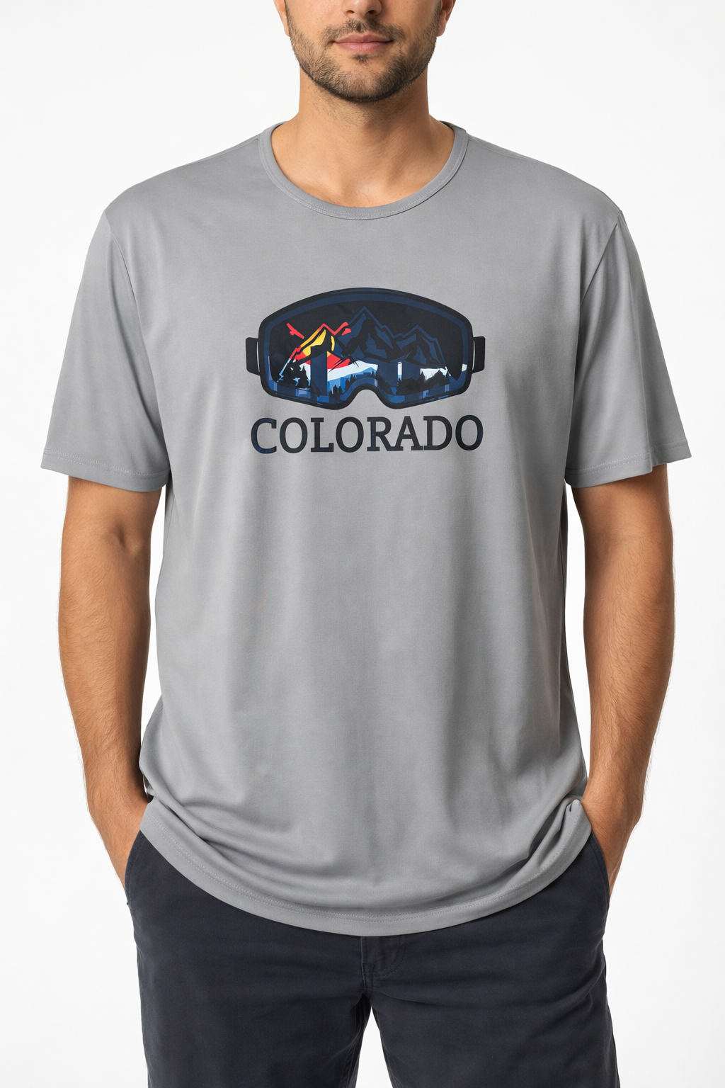 Colorado Threads Mountain Ski Goggle Unisex Performance Tee Grey - Aaria Tees