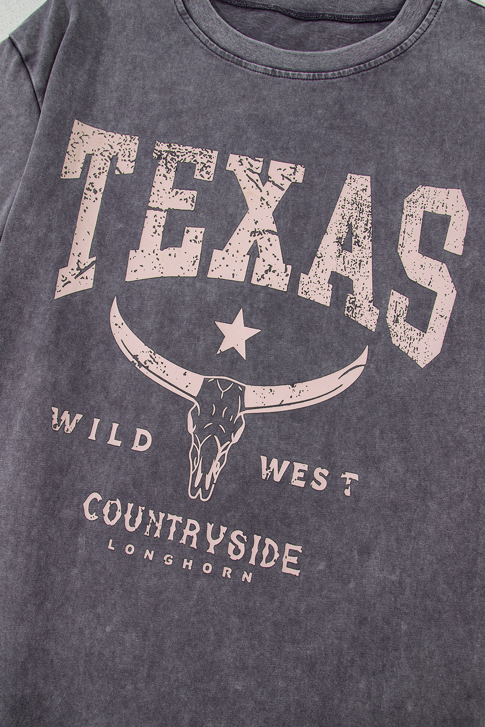Medium Grey TEXAS Steer Head Graphic Mineral Wash Oversized T Shirt - Aaria Tees Aaria Tees