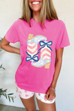 Sachet Pink Flag Pattern Boots Bow Accent Casual Graphic Tee Aaria Tees