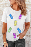 White Sequin Bow Bunny Doll Patched Easter Graphic Tee Aaria Tees