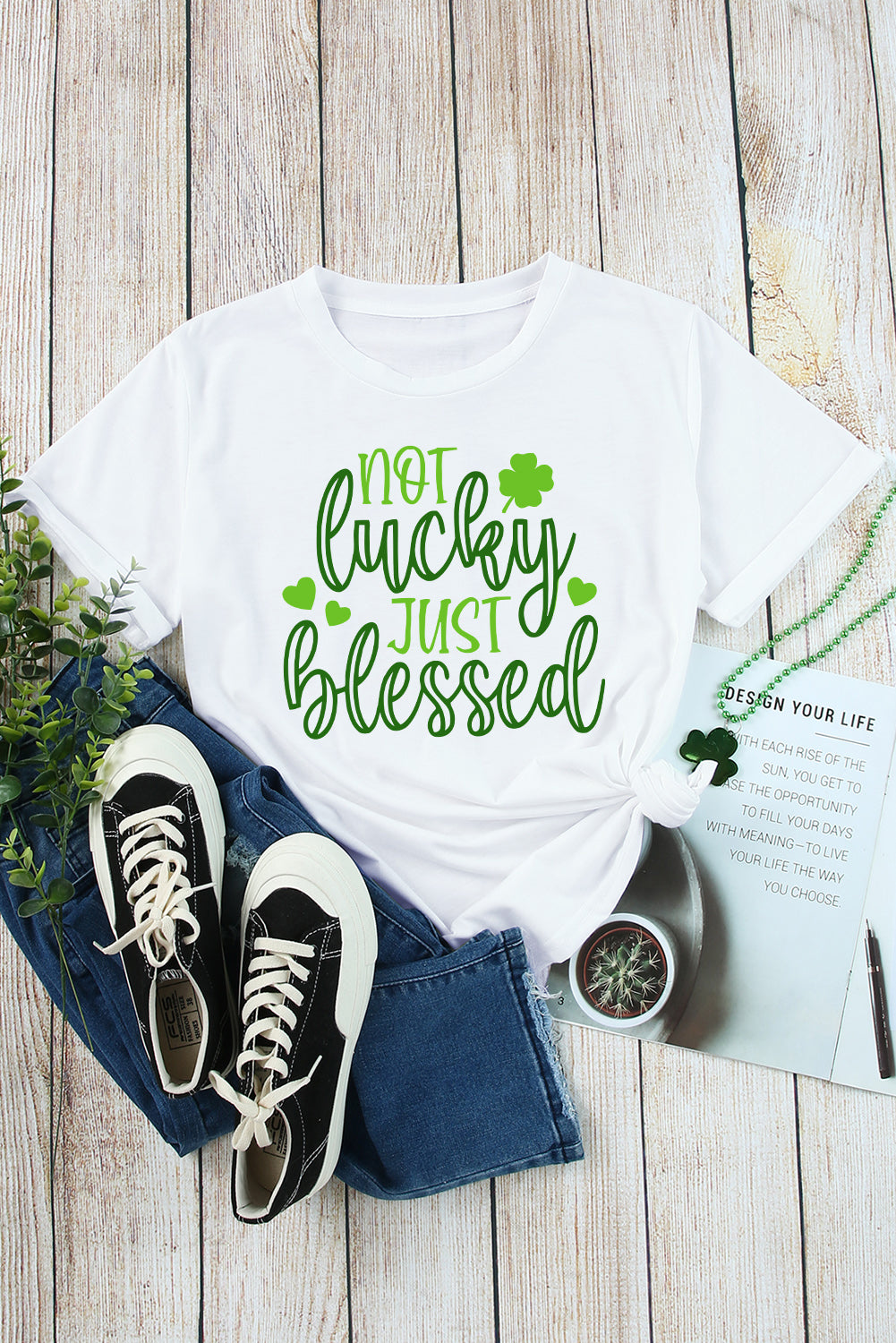 White St Patricks Not Luck Just Blessed Graphic T-shirt - Aaria Tees Aaria Tees
