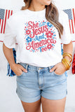White She Loves Jesus And America Too Floral Graphic Tee Aaria Tees