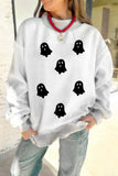 Light Grey Halloween Boo Slogan Ghost Print Reversible Mock Neck  Sweatshirt Aaria Tees