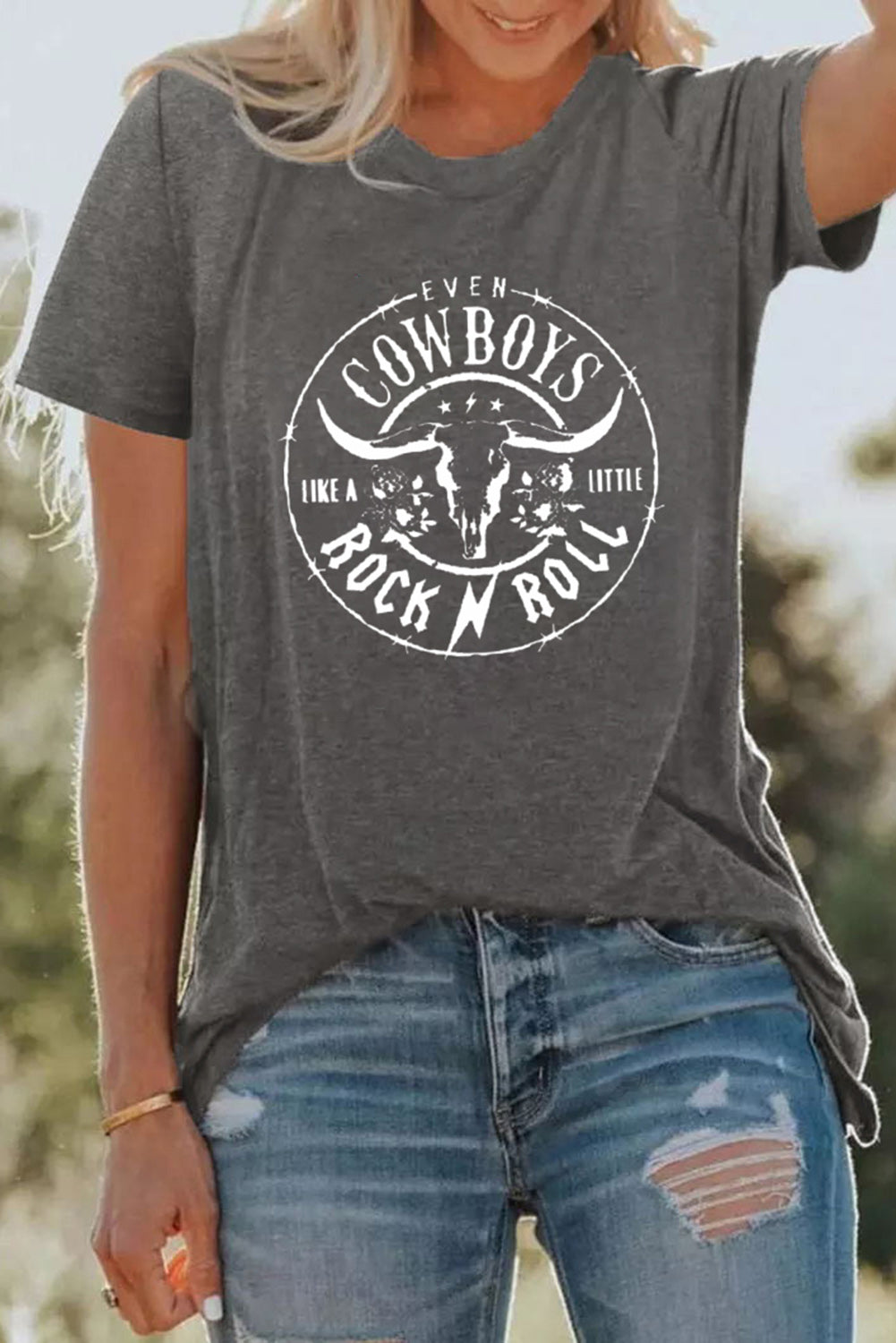 Gray Western Letter Steer Head Graphic Tee - Aaria Tees Aaria Tees