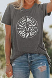 Gray Western Letter Steer Head Graphic Tee - Aaria Tees Aaria Tees