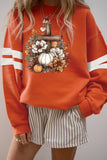 Orange Thanksgiving Floral Pumpkin Cross Print Banded Sleeve Graphic Sweatshirt Aaria Tees