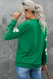 Green Sequin Bow Clover Graphic Pullover Sweatshirt - Aaria Tees Aaria Tees