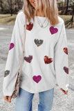 White Valentines Heart Patched Pattern Corded Pullover Sweatshirt - Aaria Tees Aaria Tees