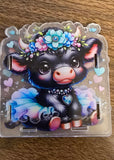 Floral Crown Cow with Tutu Acrylic Holder Aaria Tees