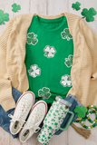 Bright Green St Patricks Sequined Clover Pattern T Shirt - Aaria Tees Aaria Tees