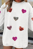 White Valentines Heart Patched Pattern Corded Pullover Sweatshirt - Aaria Tees Aaria Tees