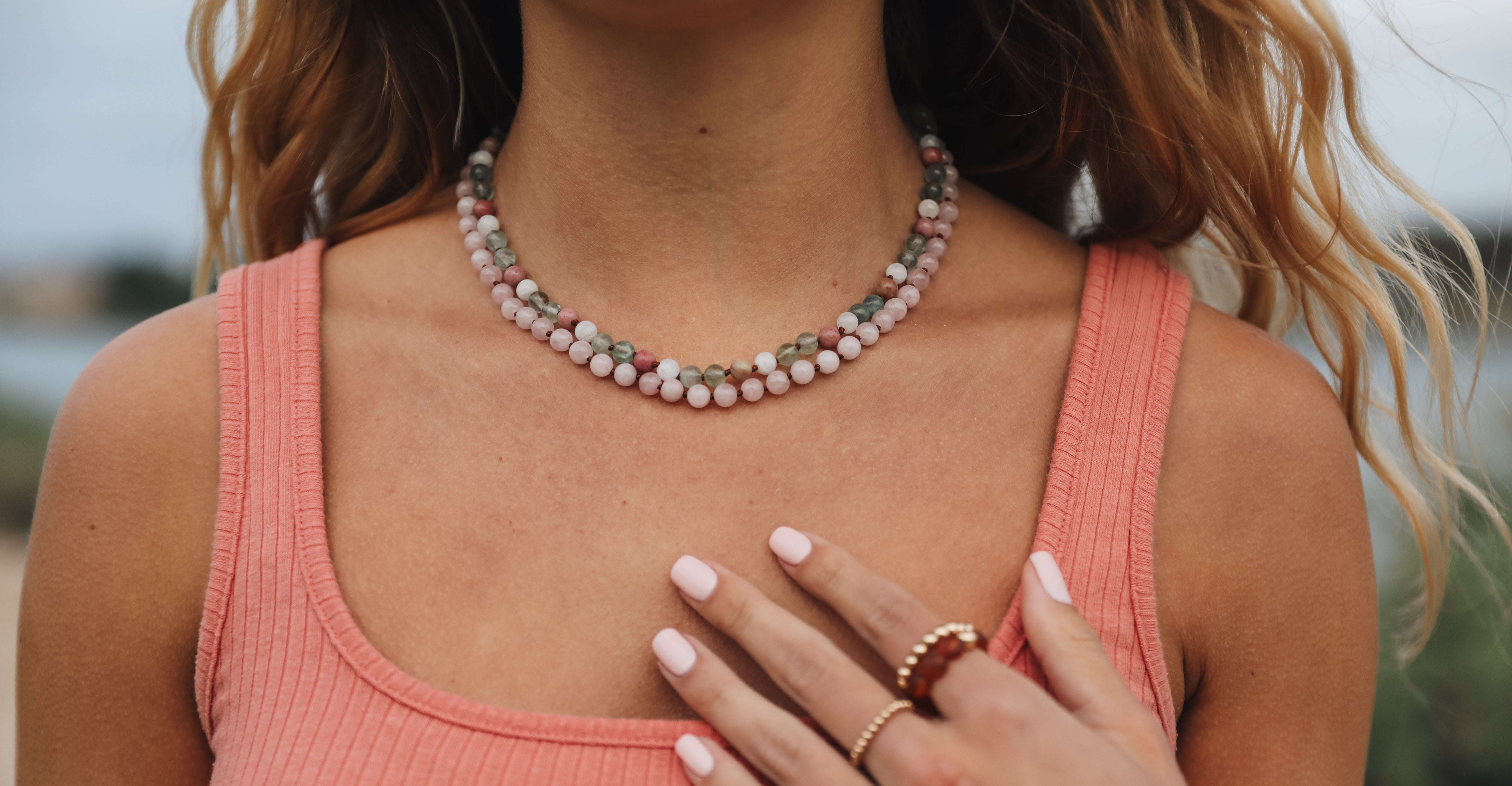 Pure Gemstone + Natural Rose Quartz || Beaded Necklace - Aaria Tees Aaria Tees