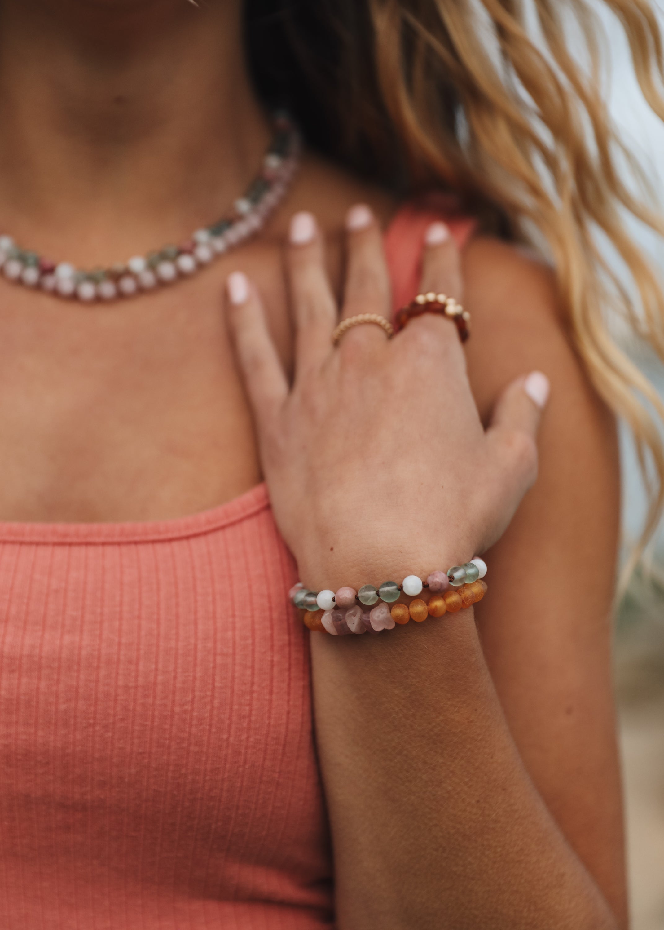Pure Gemstone + Natural Rose Quartz || Beaded Necklace - Aaria Tees Aaria Tees