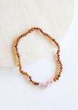 Raw Cognac Baltic Amber + Raw Rose Quartz || Necklace - Aaria Tees Aaria Tees