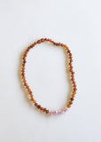 Raw Cognac Baltic Amber + Raw Rose Quartz || Necklace - Aaria Tees Aaria Tees
