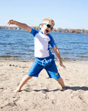 Short Sleeve Rash Guard and Board Shorts Set Coolgardie Blue Size 4 Aaria Tees