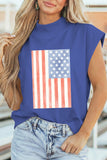 Sky Blue Retro American Flag Printed Mock Neck Tee Aaria Tees
