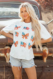 Khaki Patriotic Flag Bow Graphic Starry Round Neck T Shirt Aaria Tees