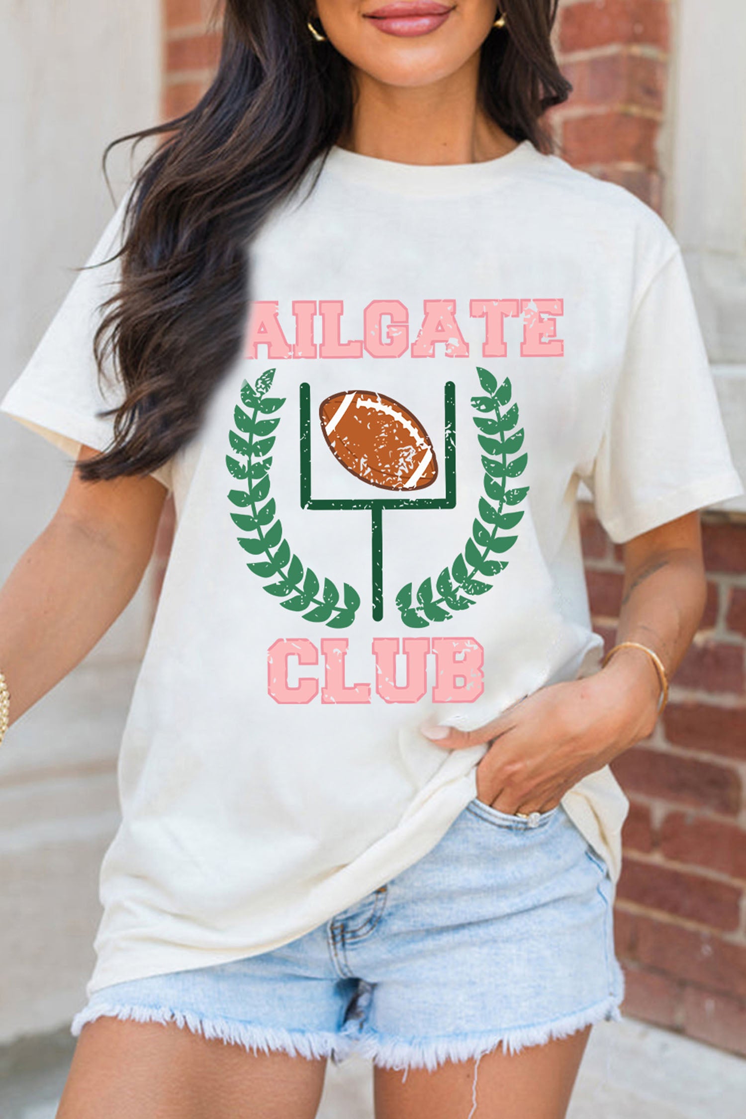 White TAILGATE CLUB Casual Round Neck Game Day T Shirt - Aaria Tees Aaria Tees