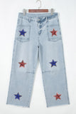 Beau Blue Patriotic Sequin Stars Patch Pocket Shift Jeans - Aaria Tees Aaria Tees