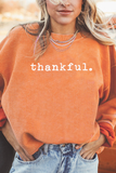 Orange Thankful Ribbed Crew Neck Thanksgiving Sweatshirt - Aaria Tees Aaria Tees