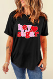Black Chenille Heart hey sugar Patched Crewneck Valentines Tee - Aaria Tees Aaria Tees