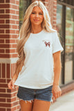 White Game Day Bowknot Embroidered Graphic Casual Tee Aaria Tees