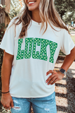 White Checkerboard LUCKY Graphic St Patrick Tee Aaria Tees