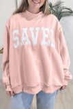 Gray Saved By Grace Embroidered Detail Letter Graphic High Neck Sweatshirt Aaria Tees