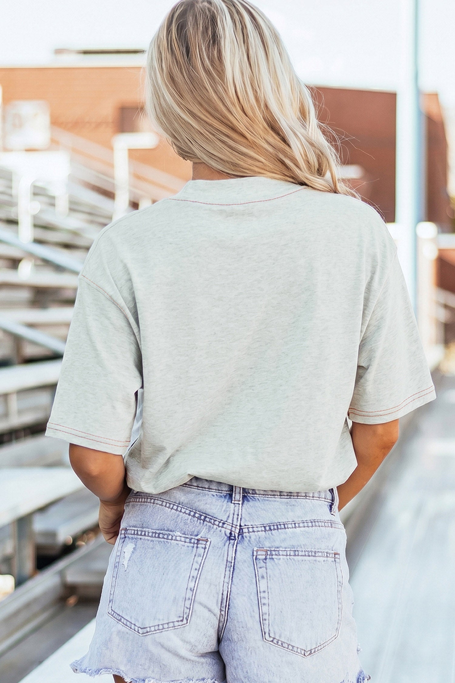 Light Grey GAME DAY/ FOOTBALL Double Side Printed Seam Detail Loose Tee - Aaria Tees Aaria Tees