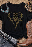 Black Rhinestone Western Pattern Cotton Blend Graphic T Shirt Aaria Tees