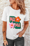 White MAMA Flower Graphic Crewneck Tee Aaria Tees