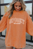 Orange SPOOKY SEASON Embroidered Letter Graphic Twisted Ribbed Sweatshirt Aaria Tees