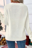 White Bow Pattern Contrast Trim Christmas Loose Graphic Sweater - Aaria Tees Aaria Tees