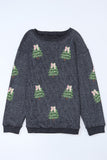 Gray Ribbed Round Neck Sequin Christmas Tree Patched Baggy Sweatshirt Aaria Tees