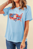 Light Blue Faux Patchwork Print American Patriotic Graphic Tee Aaria Tees
