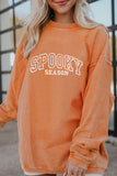 Orange SPOOKY SEASON Embroidered Letter Graphic Twisted Ribbed Sweatshirt Aaria Tees