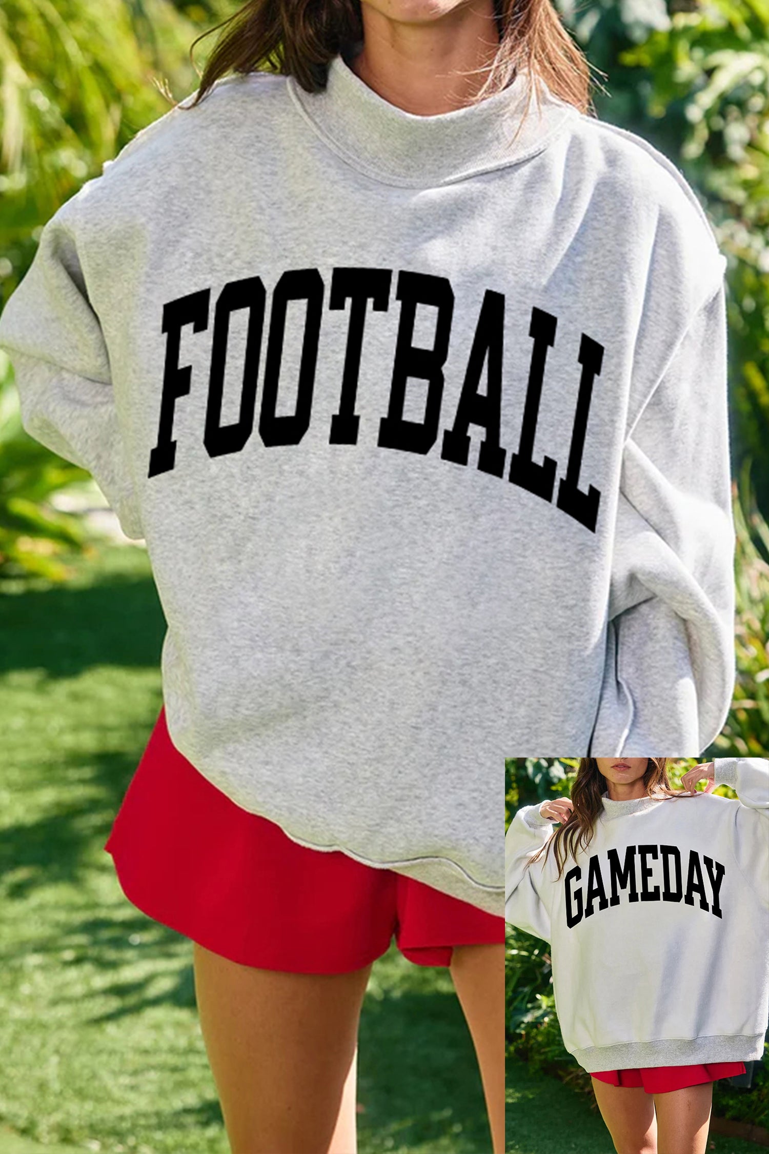 Light Grey FOOTBALL GAMEDAY Double Side Printed High Neck Reversible Sweatshirt - Aaria Tees Aaria Tees