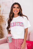 White Cheerful Leopard EASTER Letter Graphic Tee Aaria Tees