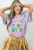 Orchid Petal Sequined MARDI GRAS Graphic Patchwork T Shirt - Aaria Tees Aaria Tees