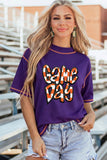 Tillandsia Purple Contrast Seam Detail Checkered Game Day Chenille Graphic Tee Aaria Tees